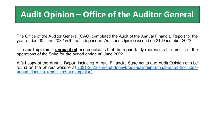audit opinion office of the auditor general n.w