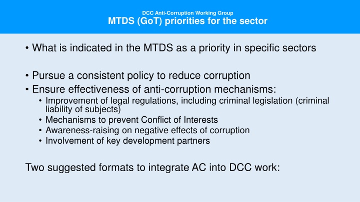 dcc anti corruption working group mtds n.w