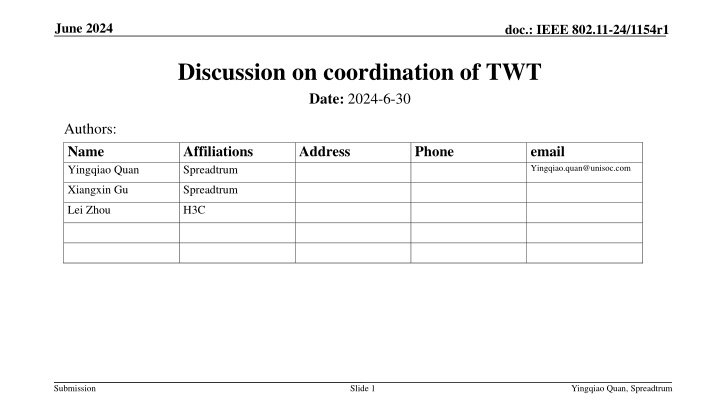 Multi-AP Coordination for Target Wake Time (TWT)