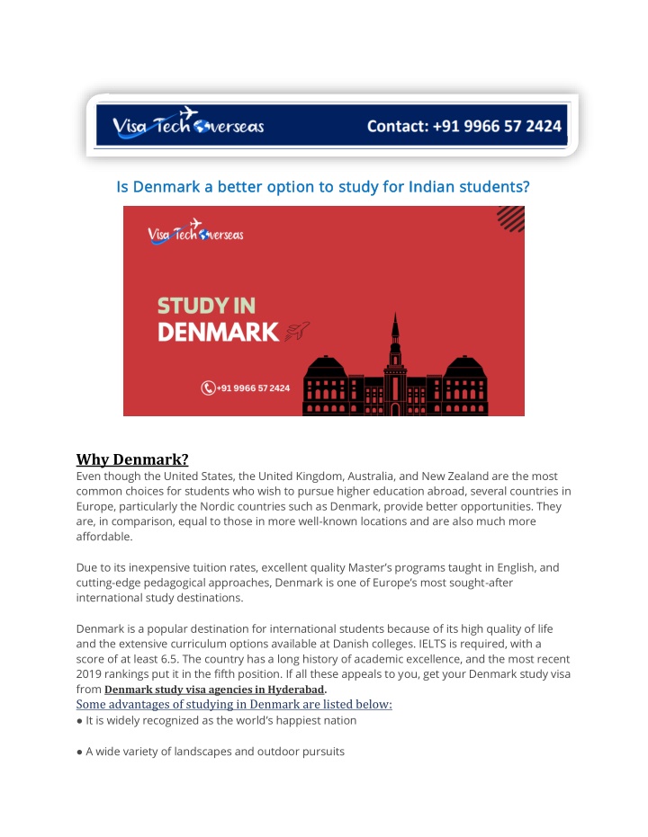 is denmark a better option to study for indian n.w