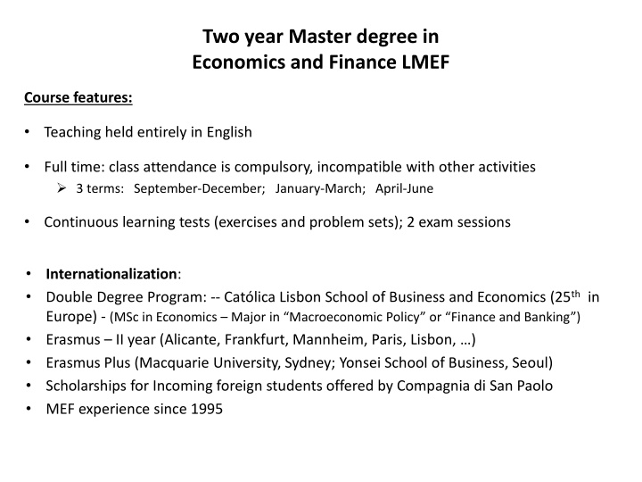 two year master degree in economics and finance n.w