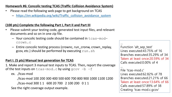 homework 6 concolic testing tcas traffic n.w