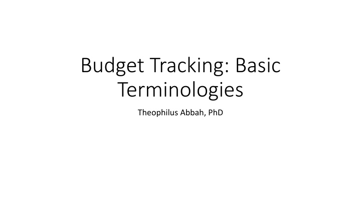 budget tracking basic terminologies n.w