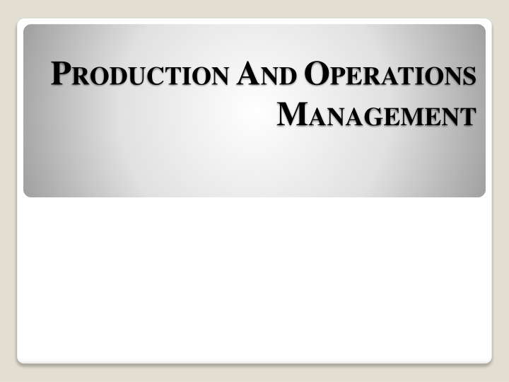p roduction a nd o perations n.w
