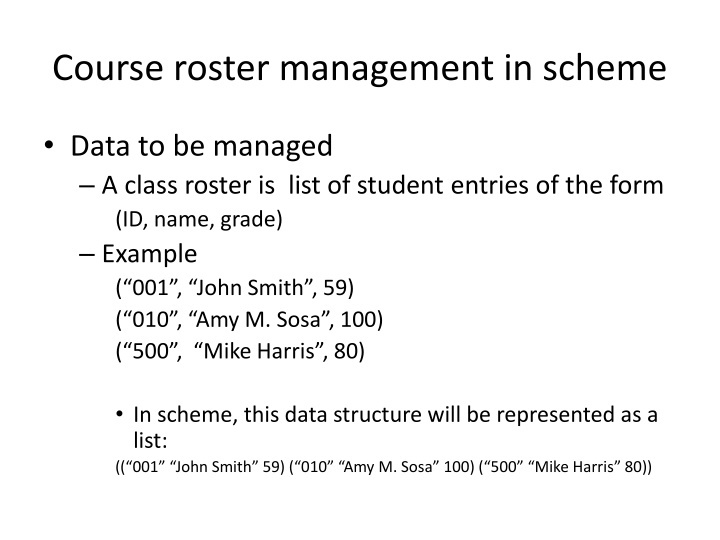course roster management in scheme n.w