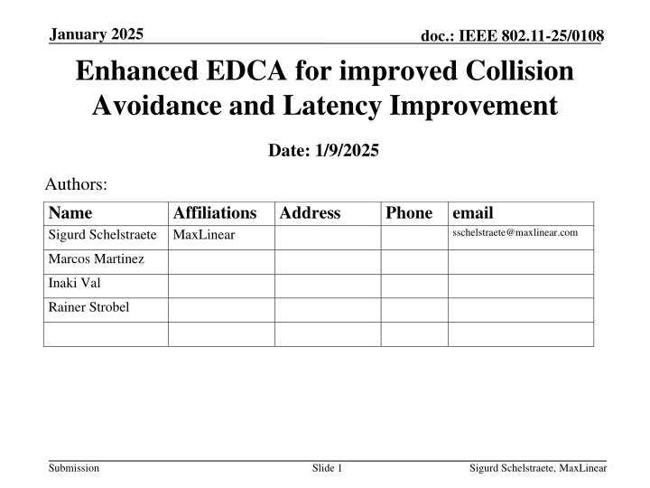 january 2025 enhanced edca for improved collision n.w