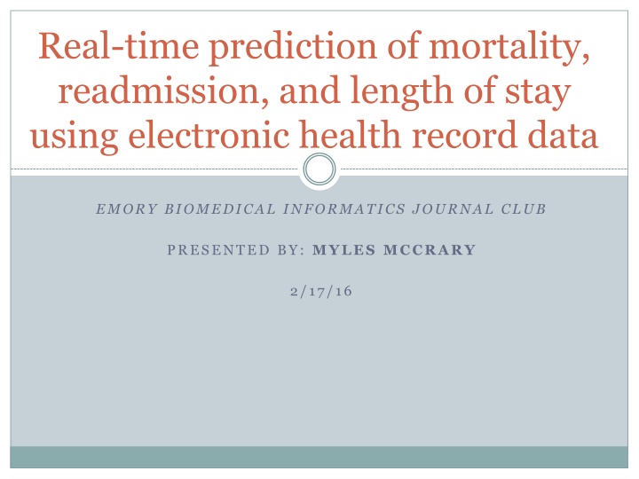 real time prediction of mortality readmission n.w
