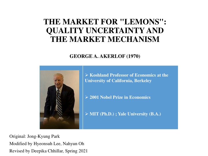 the market for lemons quality uncertainty n.w