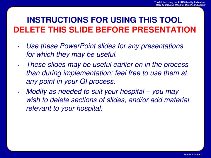toolkit for using the ahrq quality indicators n.w
