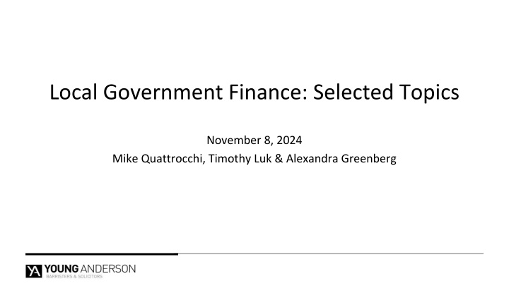 local government finance selected topics n.w