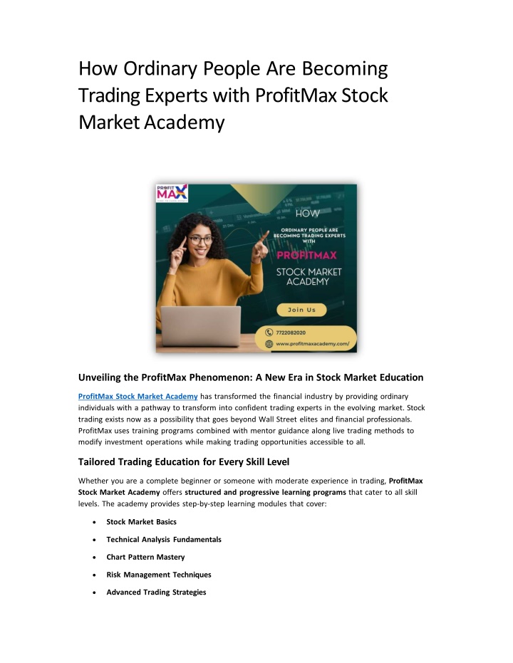 How Ordinary People Are Becoming Trading Experts with ProfitMax Stock Market Academy