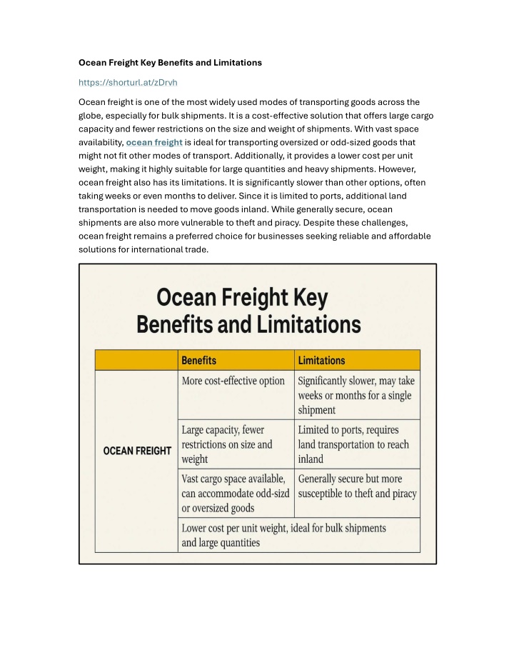 ocean freight key benefits and limitations n.w