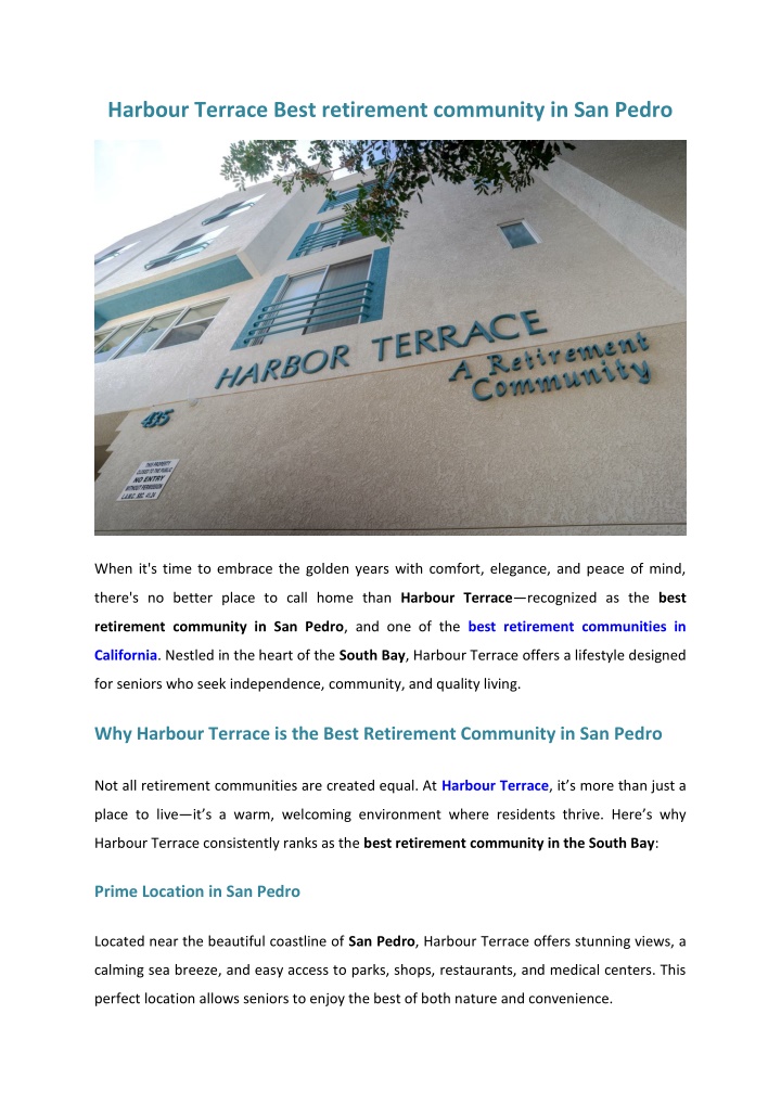 harbour terrace best retirement community n.w
