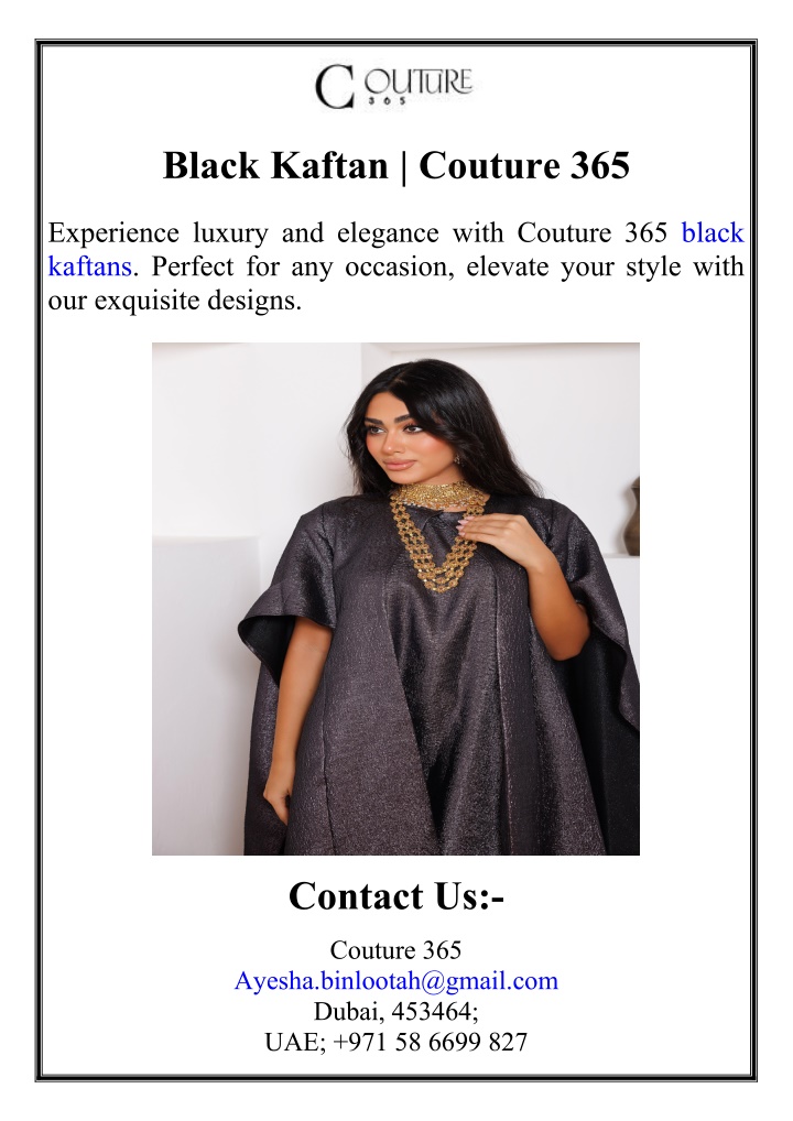 black kaftan couture 365 n.w