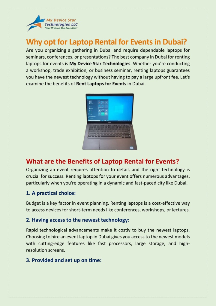 why opt for laptop rental for events in dubai n.w