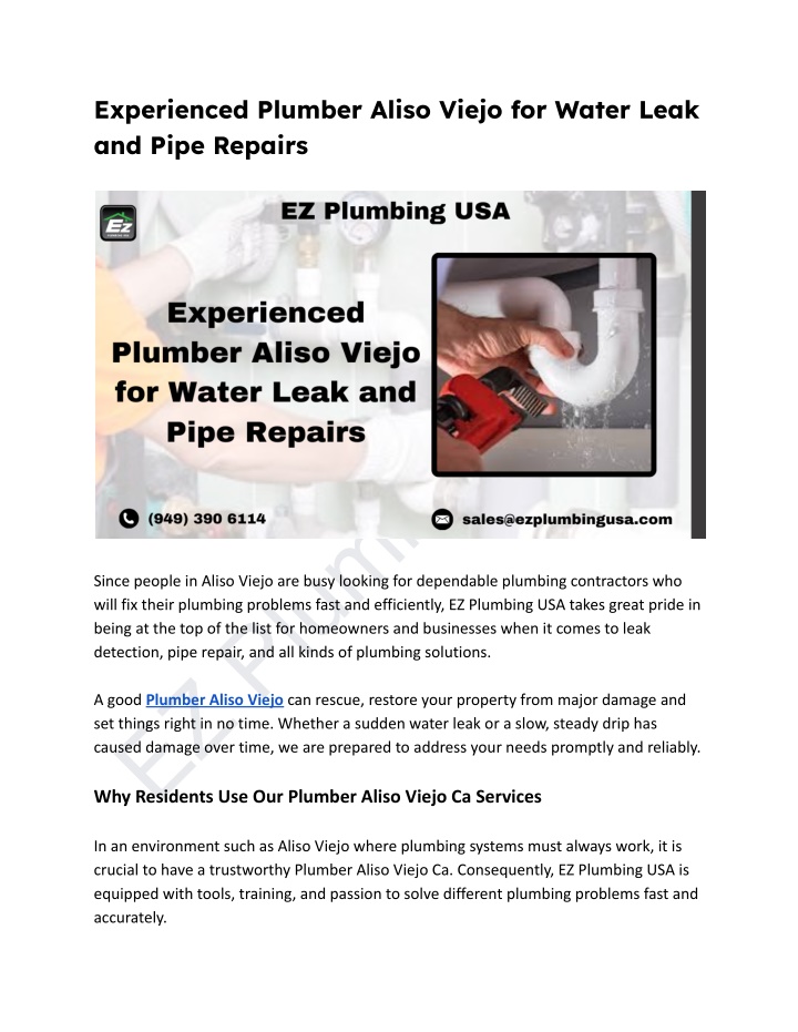 experienced plumber aliso viejo for water leak n.w