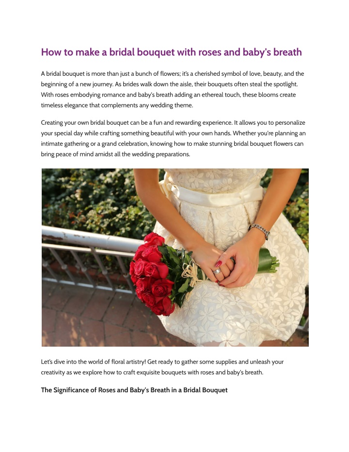 how to make a bridal bouquet with roses and baby n.w