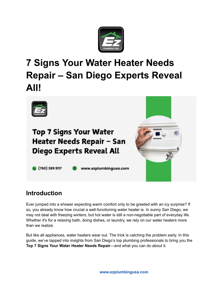 7 signs your water heater needs repair san diego n.w