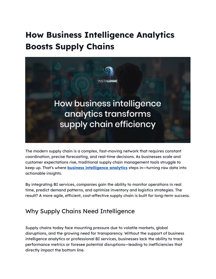 how business intelligence analytics boosts supply n.w