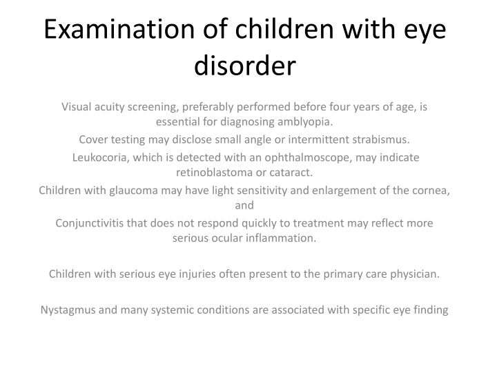 examination of children with eye disorder n.w
