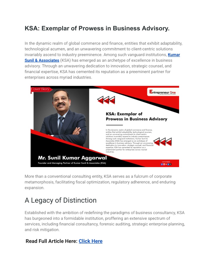 ksa exemplar of prowess in business advisory n.w