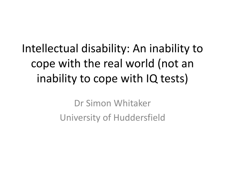 intellectual disability an inability to cope with n.w