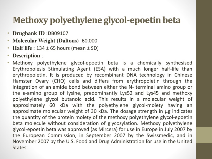 methoxypolyethylene glycol epoetinbeta n.w