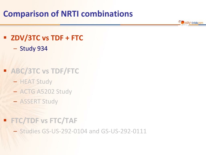 comparison of nrti combinations n.w