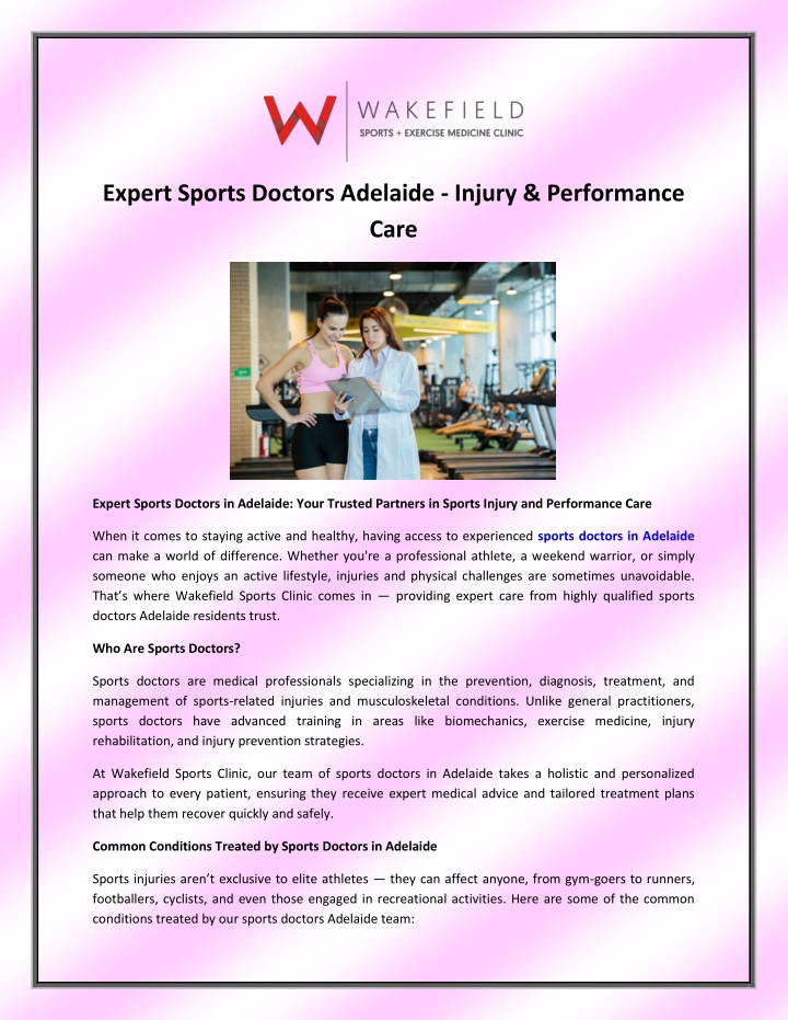 expert sports doctors adelaide injury performance n.w