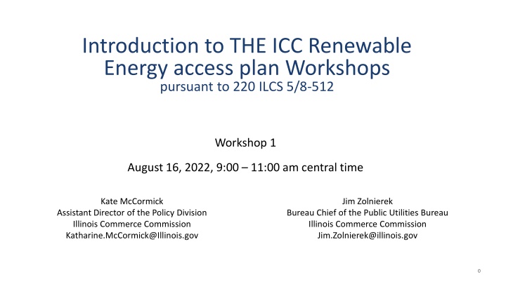 ICC Renewable Energy Access Workshop Overview