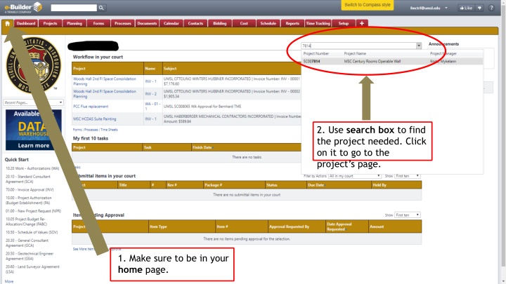 2 use search box to find the project needed click n.w