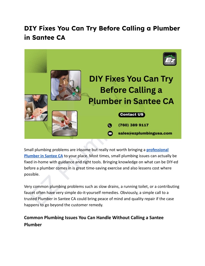 diy fixes you can try before calling a plumber n.w