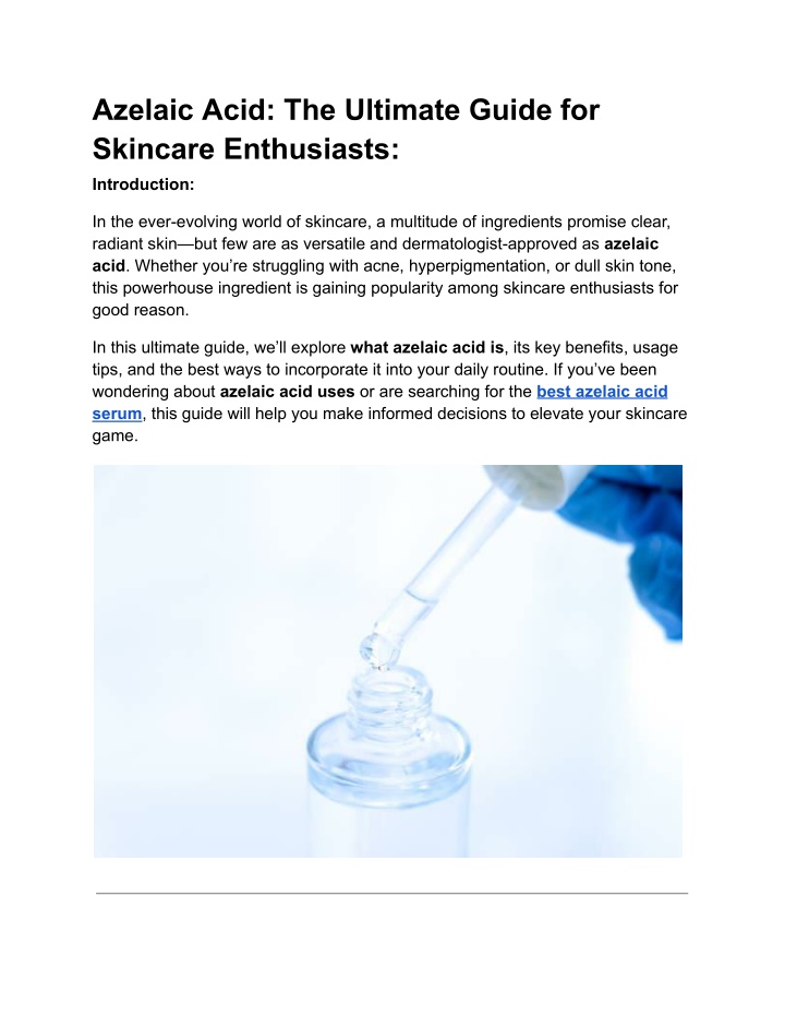 azelaic acid the ultimate guide for skincare n.w
