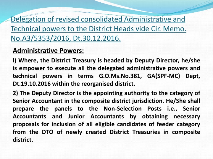 delegation of revised consolidated administrative n.w