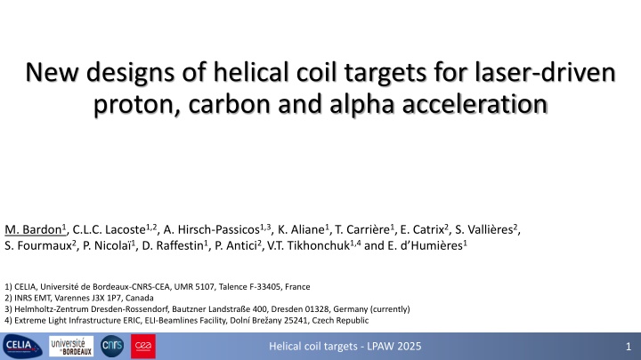 new designs of helical coil targets for laser n.w