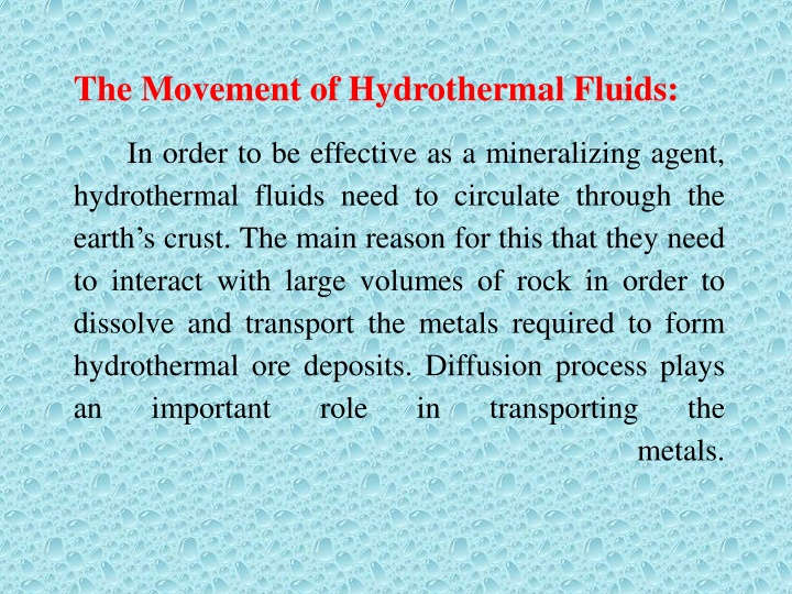 the movement of hydrothermal fluids n.w