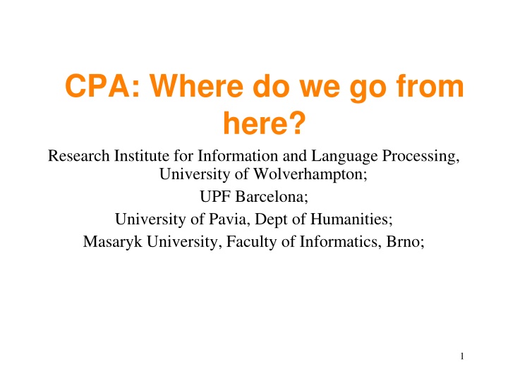 cpa where do we go from here research institute n.w
