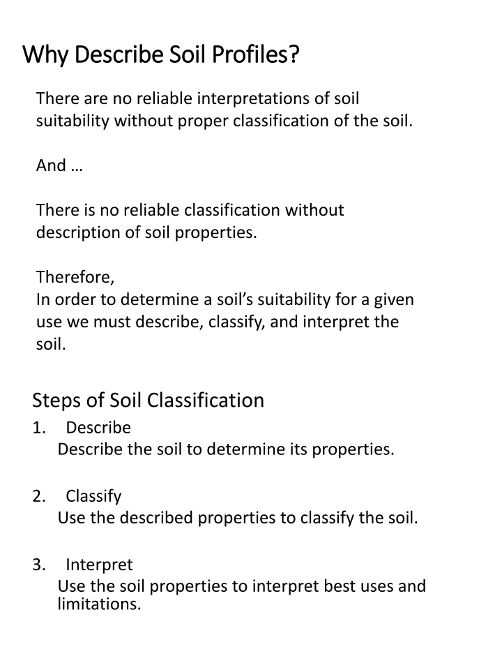 why describe soil profiles why describe soil n.w