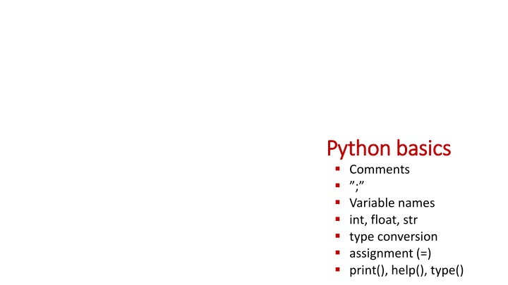 python python basics comments variable names n.w