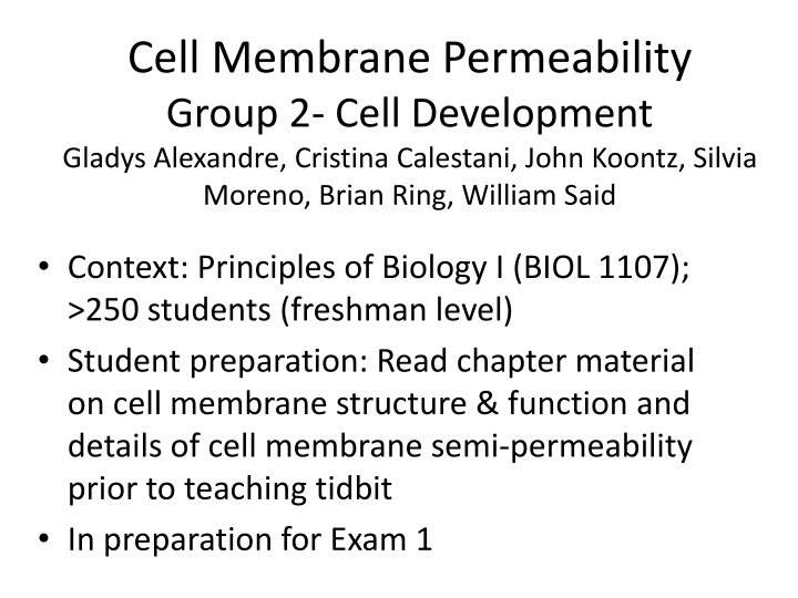 cell membrane permeability group 2 cell n.w