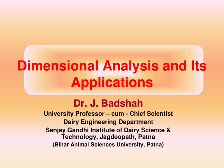 dimensional analysis and its applications n.w