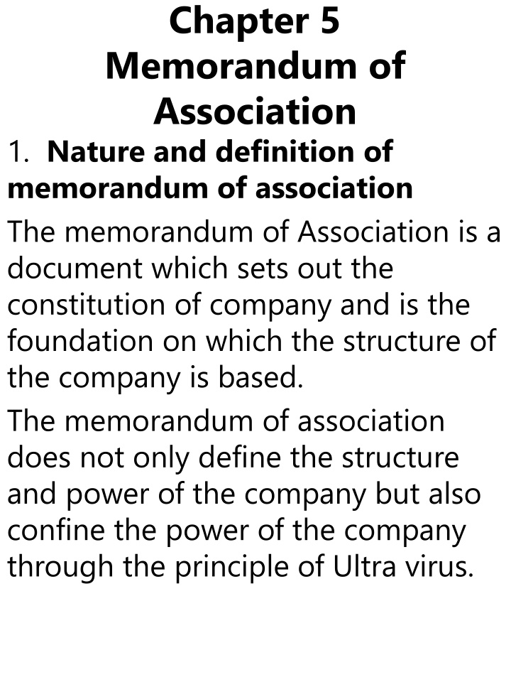chapter 5 memorandum of association 1 nature n.w