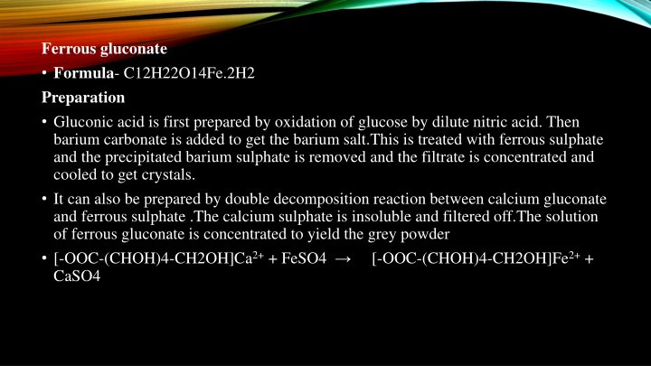 ferrous gluconate formula c12h22o14fe n.w