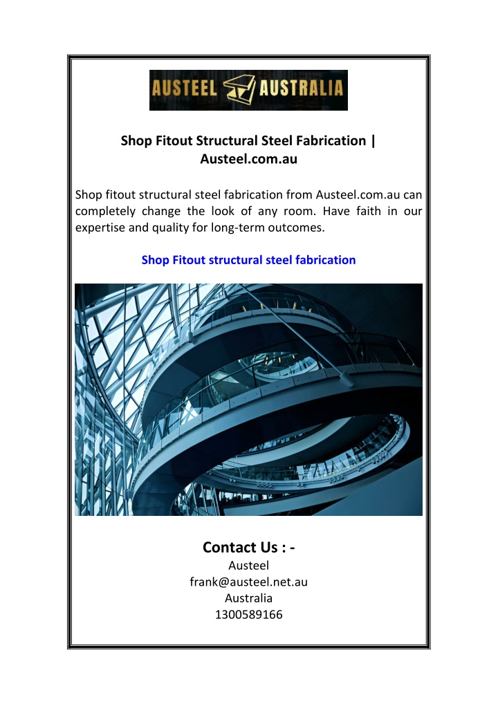 shop fitout structural steel fabrication austeel n.w