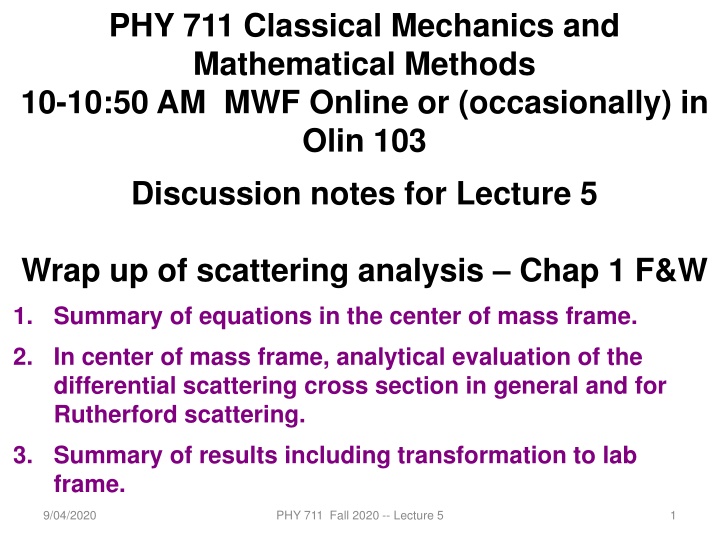 phy 711 classical mechanics and mathematical n.w