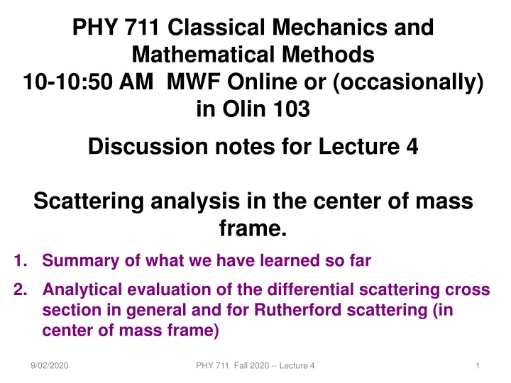 phy 711 classical mechanics and mathematical n.w