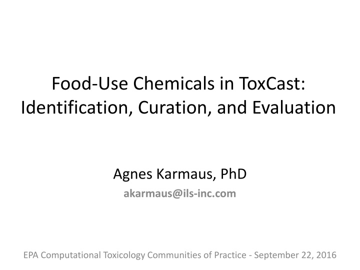 food use chemicals in toxcast identification n.w