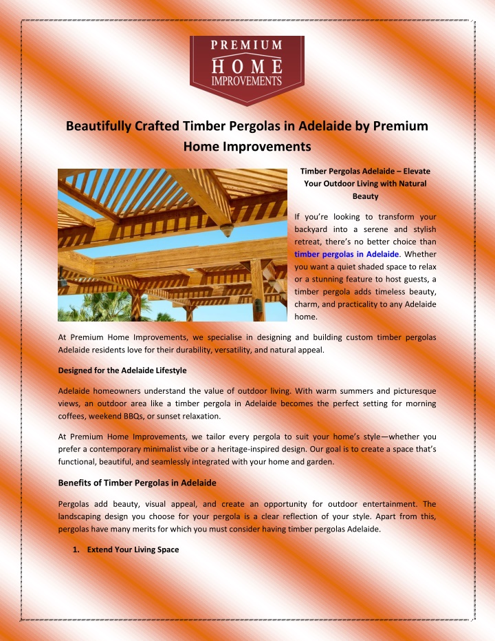 beautifully crafted timber pergolas in adelaide n.w