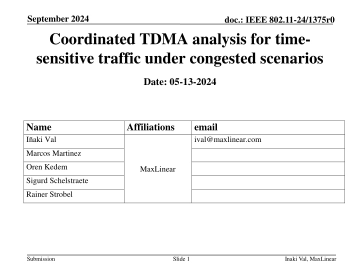 september 2024 coordinated tdma analysis for time n.w