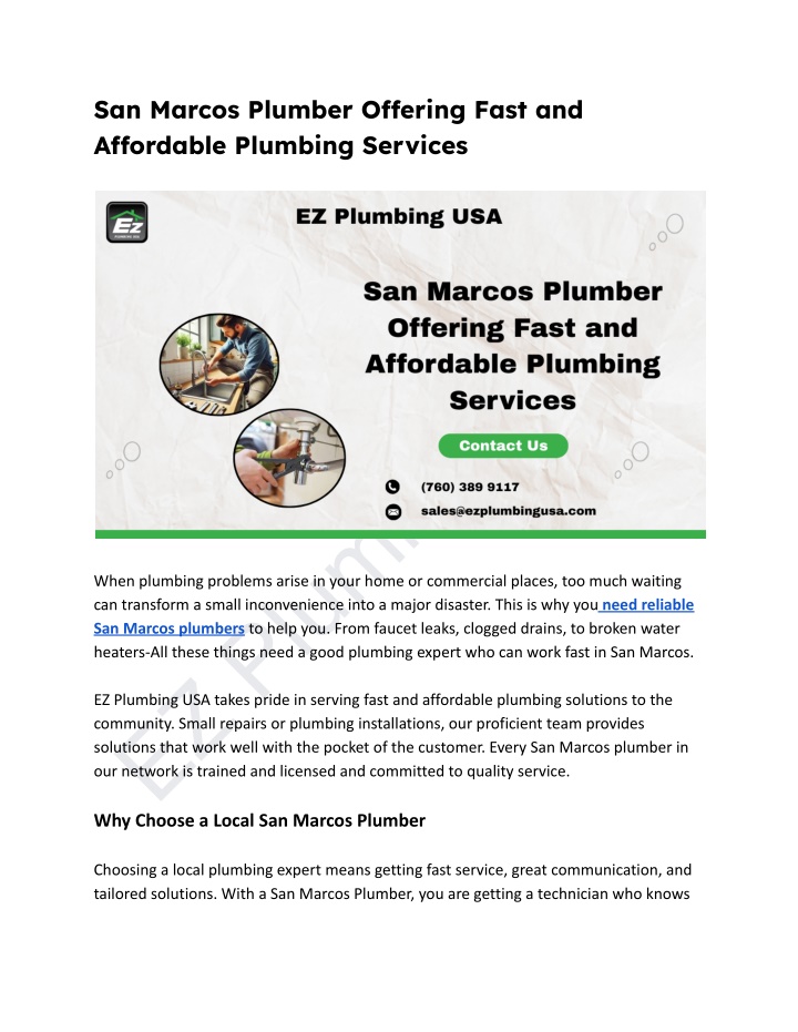 san marcos plumber o ering fast and a ordable n.w
